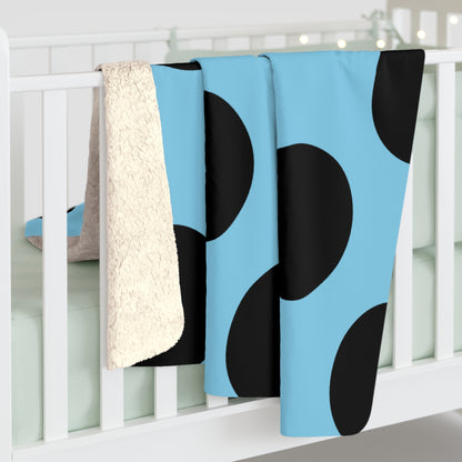 Sky Blue, Black Retro Polka Dots Blanket Throw