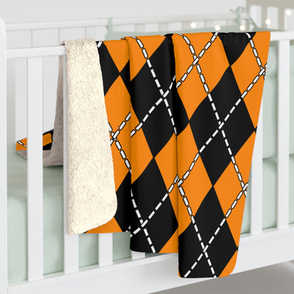 Dark Orange, Black Retro Argyle Blanket Throw