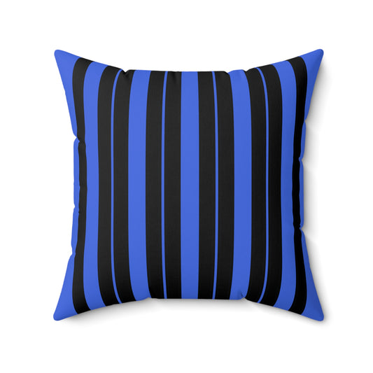 Royal Blue, Black Retro Stripes Cushion Pillow