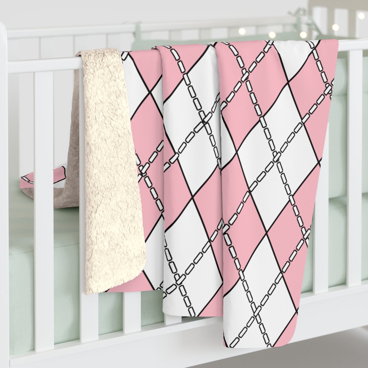 Pink, White Retro Argyle Blanket Throw
