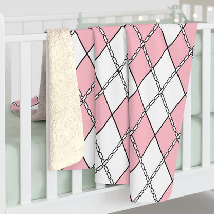 Pink, White Retro Argyle Blanket Throw