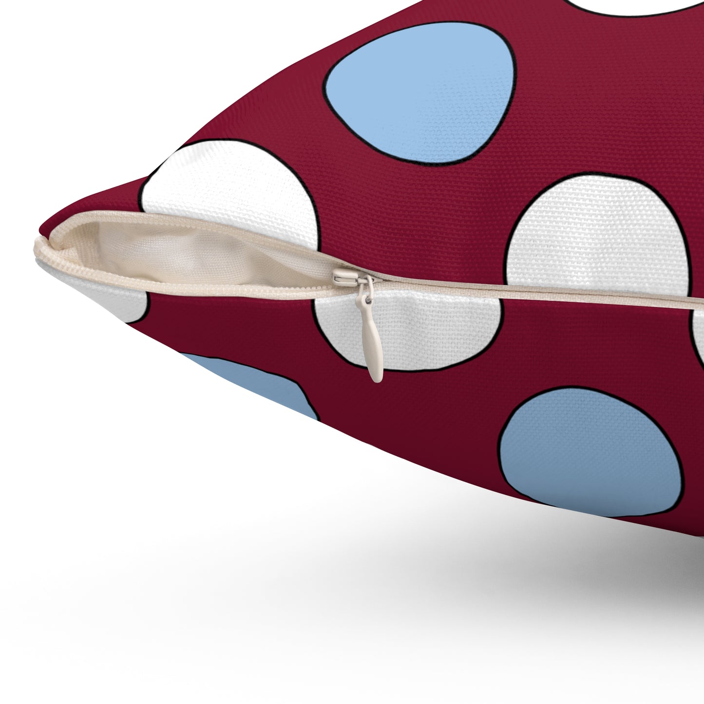 Claret, Blue, White Retro Polka Cushion Pillow