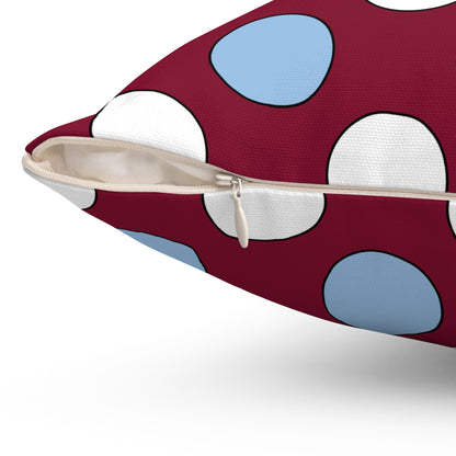Claret, Blue, White Retro Polka Cushion Pillow
