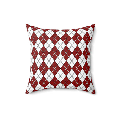 Dark Red, White Retro Argyle Cushion Pillow