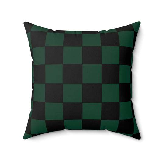 Dark Green, Black Retro Check Cushion Pillow