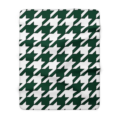 Dark Green, White Retro Houndstooth Blanket Throw