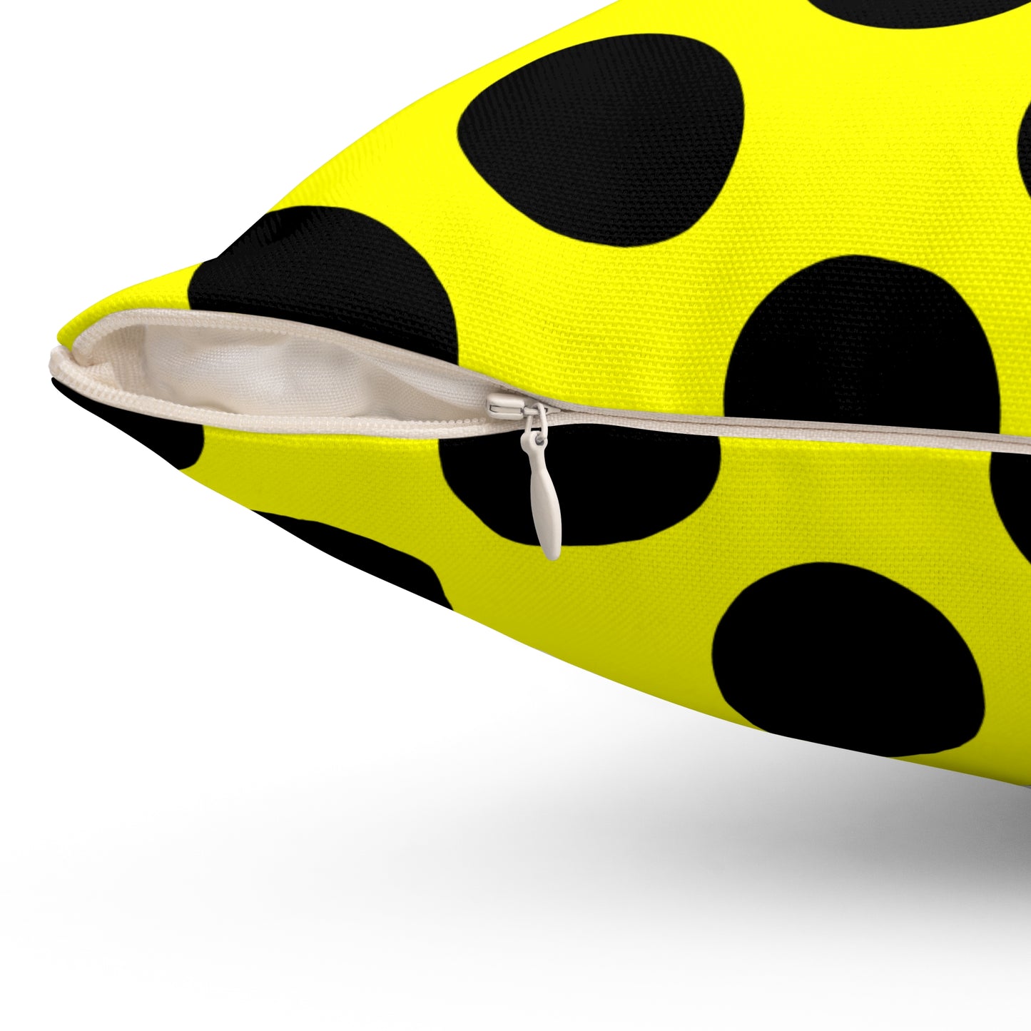 Yellow, Black Retro Polka Dots Cushion Pillow