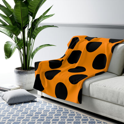 Dark Orange, Black Retro Polka Dots Blanket Throw