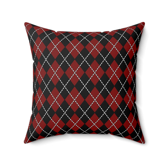 Maroon, Black Retro Argyle Cushion Pillow
