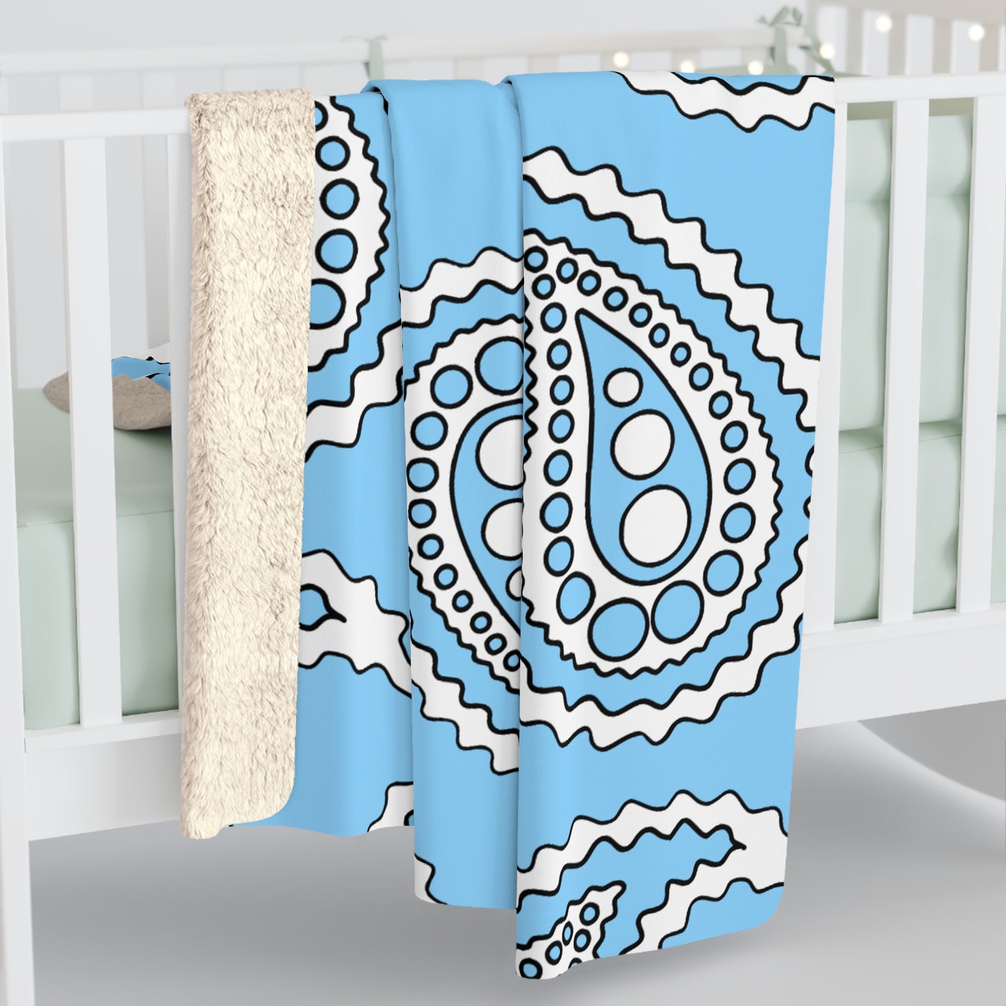 Light Blue, White Retro Paisley Blanket Throw