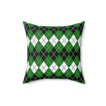 Green, Black, White Retro Argyle Cushion Pillow