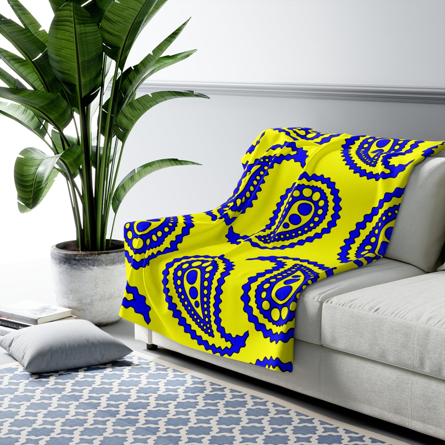 Yellow, Blue Retro Paisley Blanket Throw