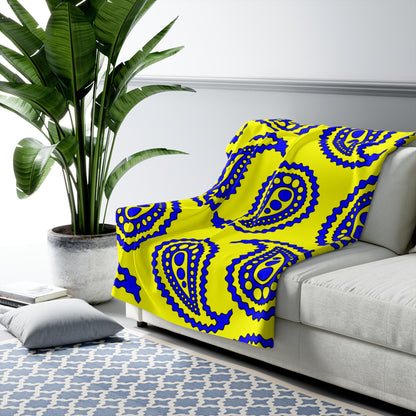 Yellow, Blue Retro Paisley Blanket Throw