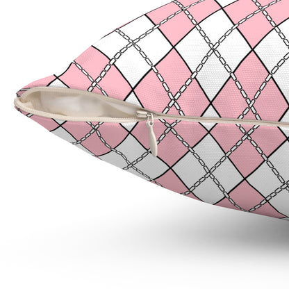 Pink, White Retro Argyle Cushion Pillow