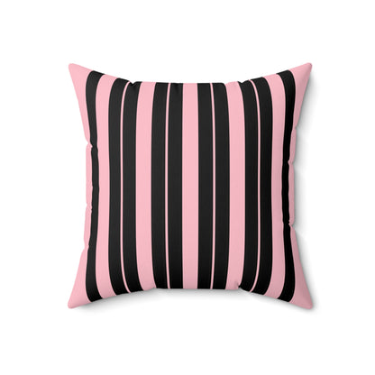 Pink, Black Retro Stripes Cushion Pillow