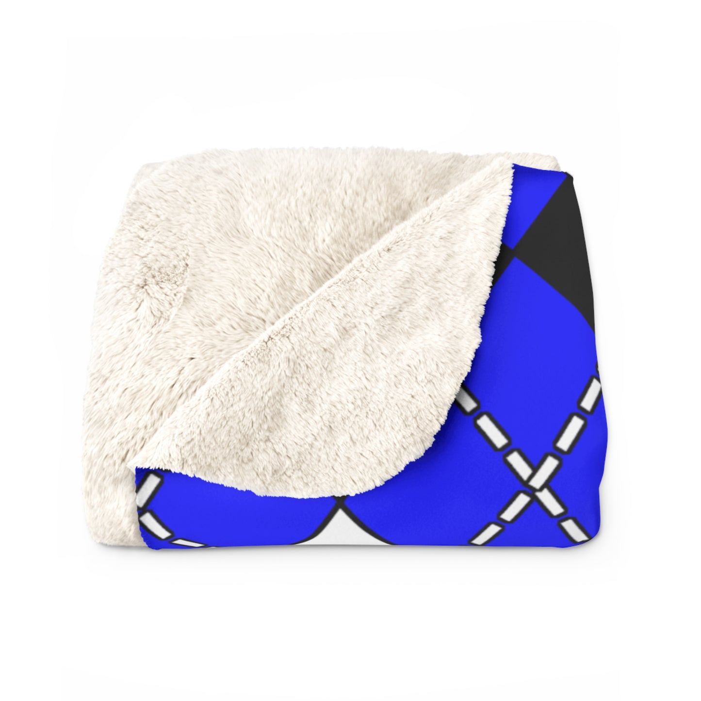 Blue, Black, White Retro Argyle Blanket Throw