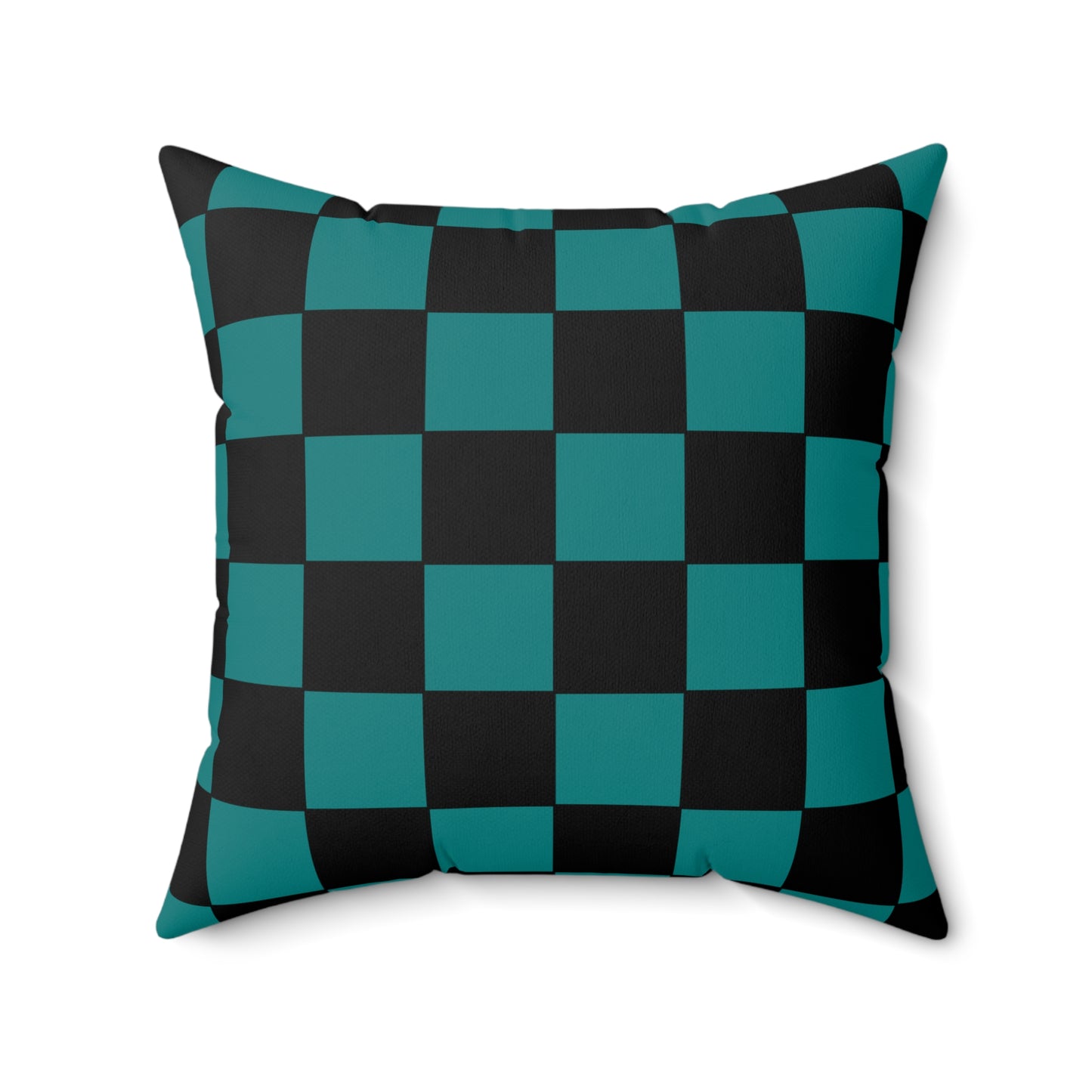 Teal, Black Retro Check Cushion Pillow