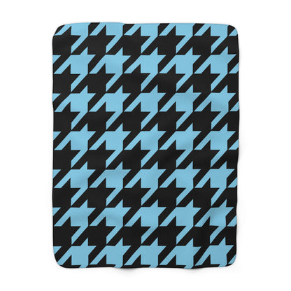 Sky Blue, Black Retro Houndstooth Blanket Throw