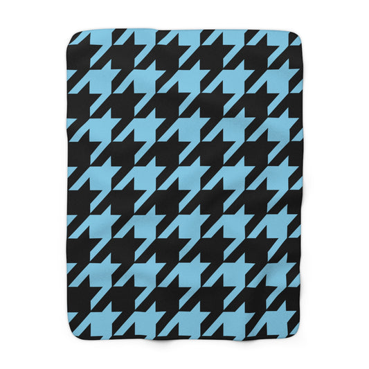 Sky Blue, Black Retro Houndstooth Blanket Throw