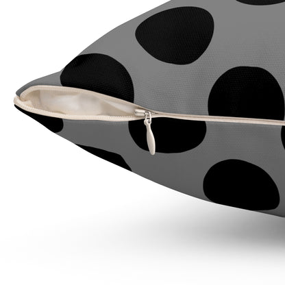 Grey, Black Retro Polka Dots Cushion Pillow