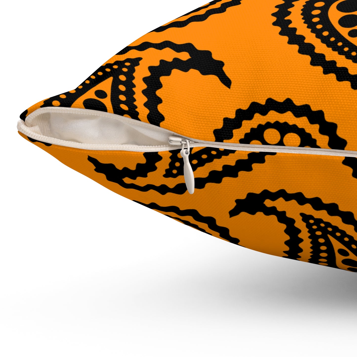 Dark Orange, Black Retro Paisley Cushion Pillow