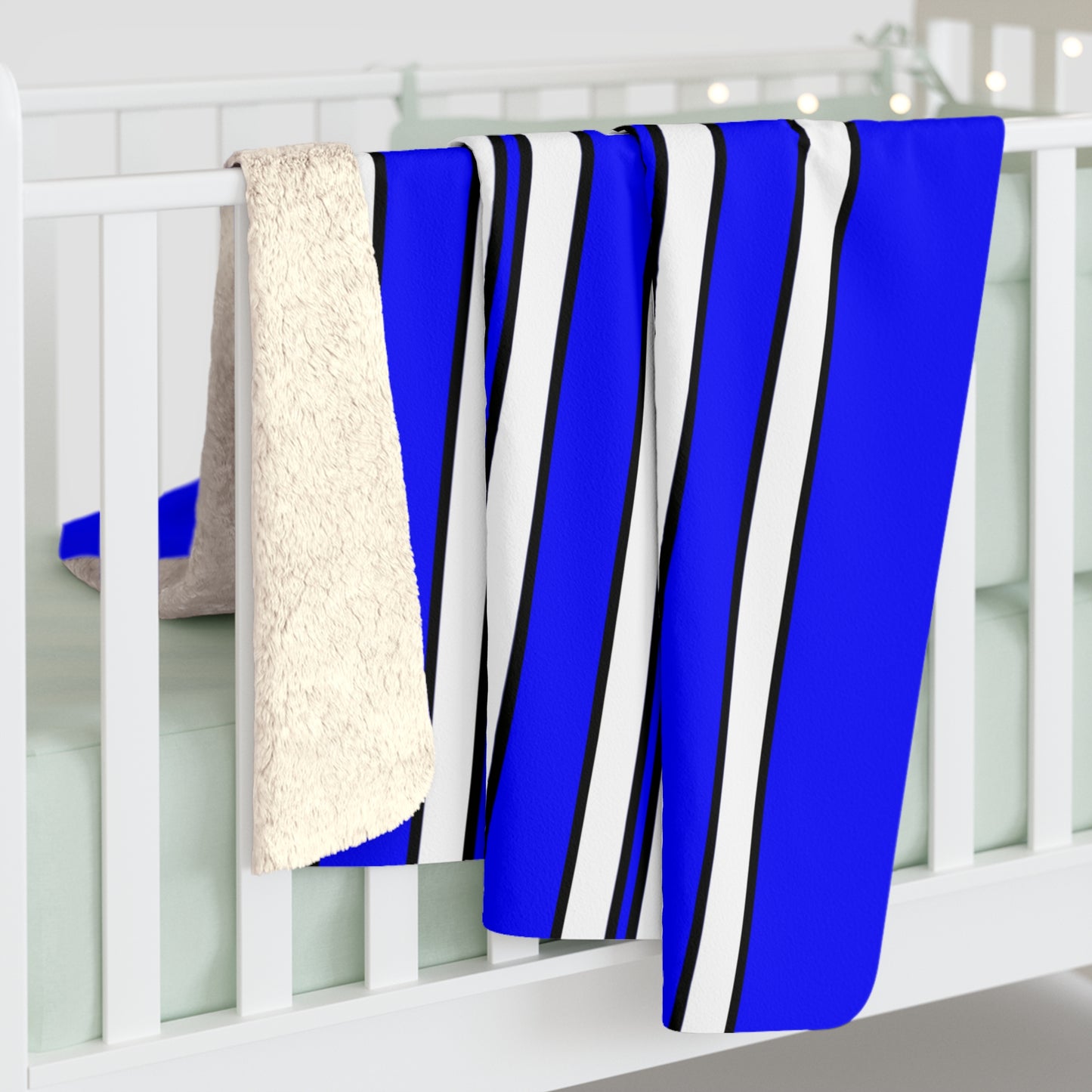 Blue, White Retro Stripes Blanket Throw