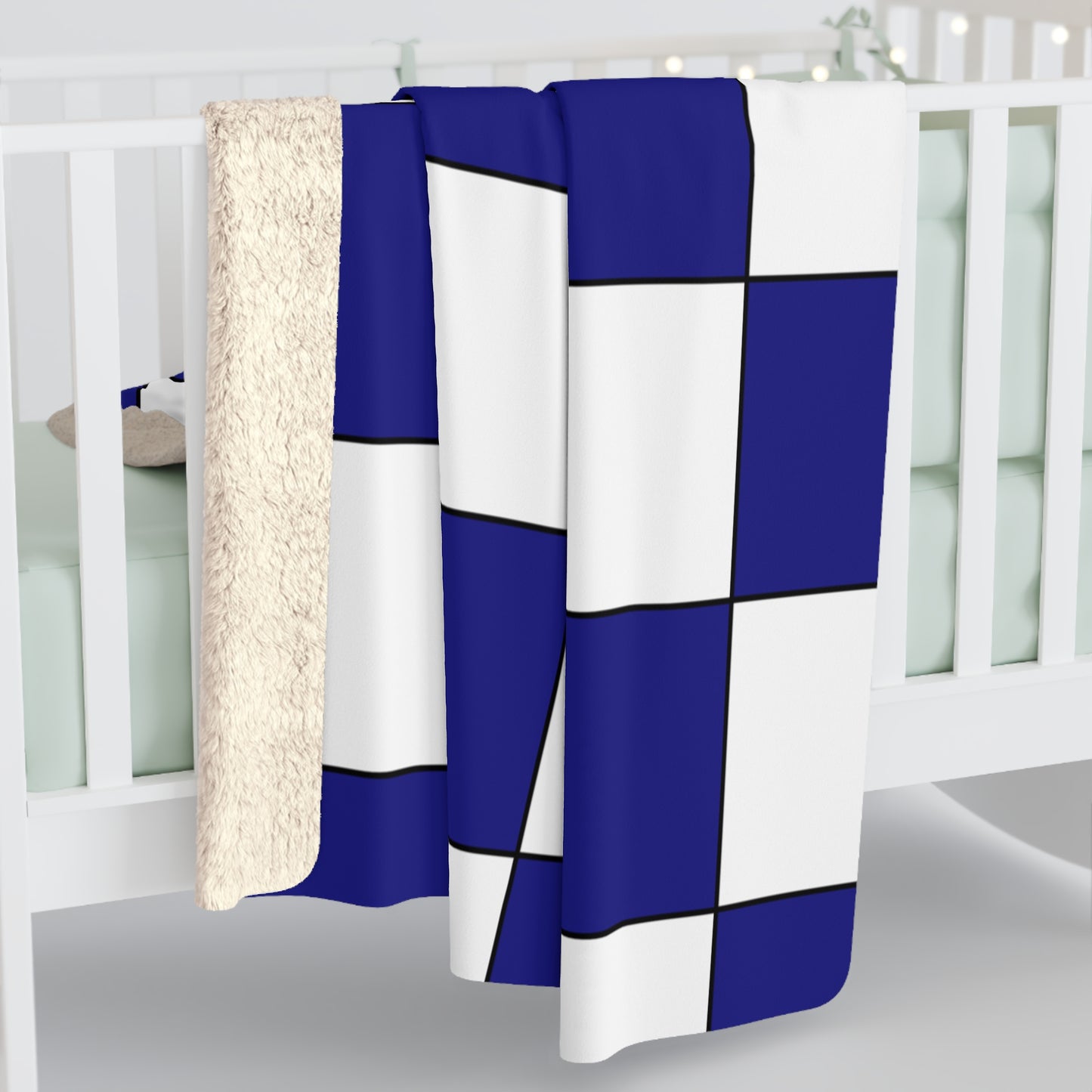 Navy Blue, White Retro Check Blanket Throw