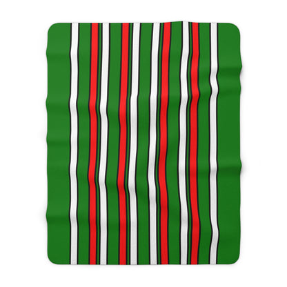 Green, White, Red Retro Stripes Blanket Throw