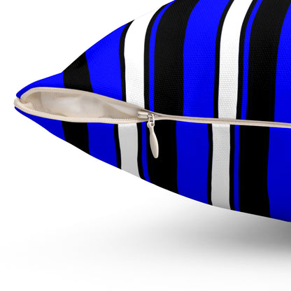 Blue, Black, White Retro Stripes Cushion Pillow