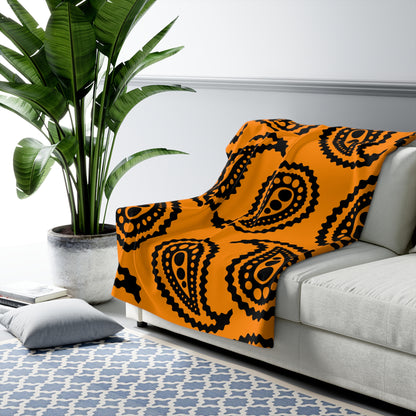 Dark Orange, Black Retro Paisley Blanket Throw