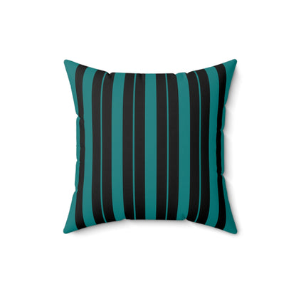 Teal, Black Retro Stripes Cushion Pillow