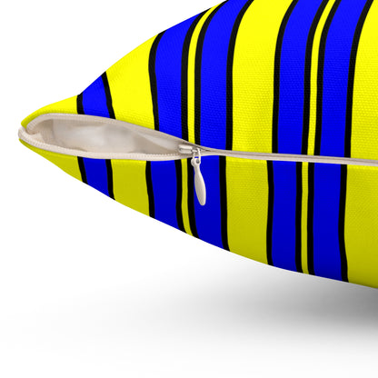 Yellow, Blue Retro Stripes Cushion Pillow