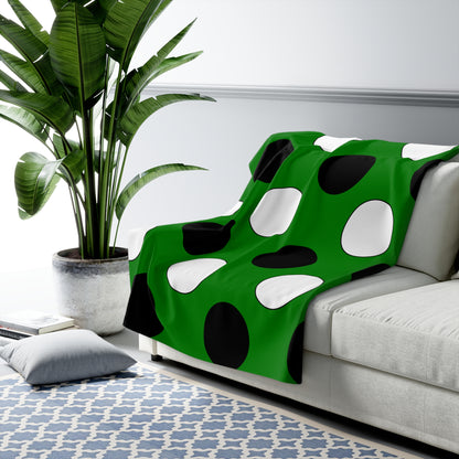 Green, Black, White Retro Polka Dots Blanket Throw