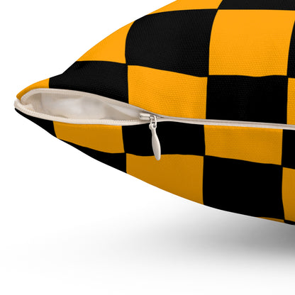 Orange, Black Retro Check Cushion Pillow