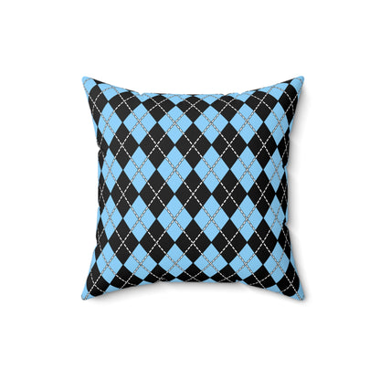 Light Blue, Black Retro Argyle Cushion Pillow