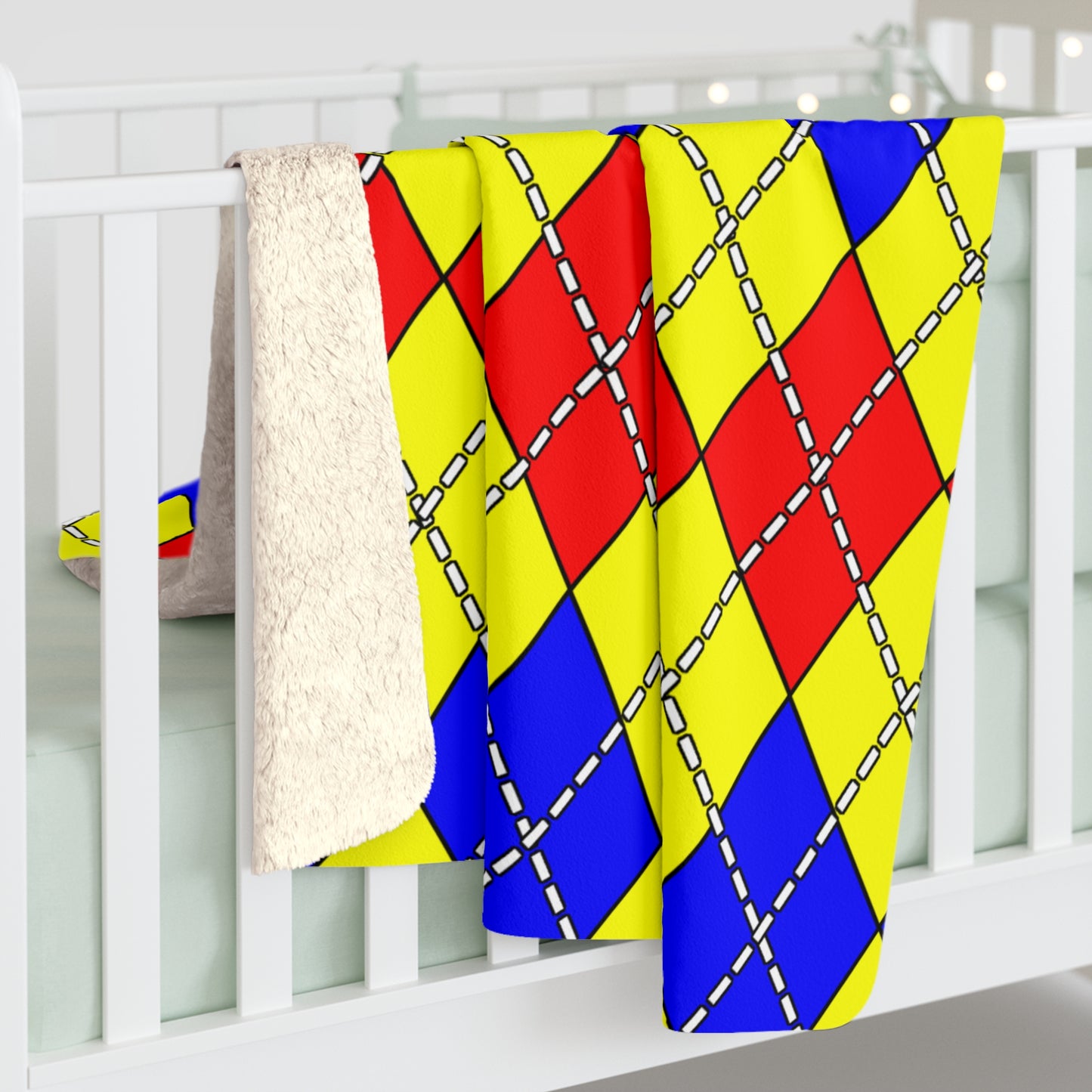 Yellow, Blue, Red Retro Argyle Blanket Throw