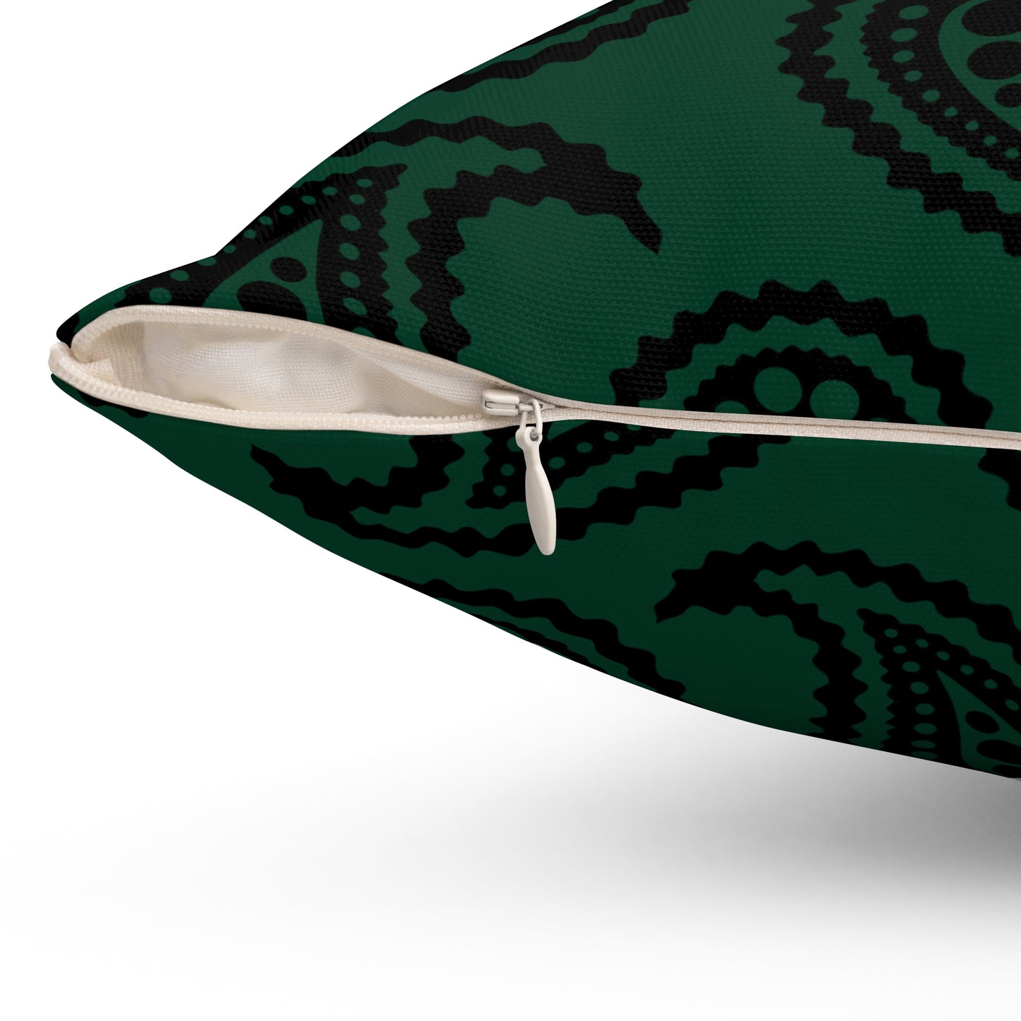 Dark Green, Black Retro Paisley Cushion Pillow