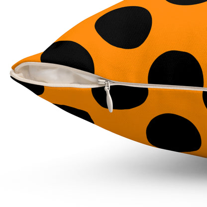 Dark Orange, Black Retro Polka Dots Cushion Pillow