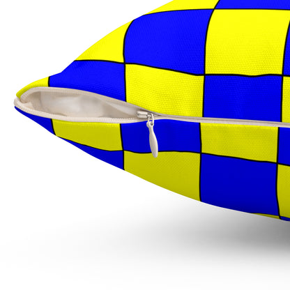 Yellow, Blue Retro Check Cushion Pillow