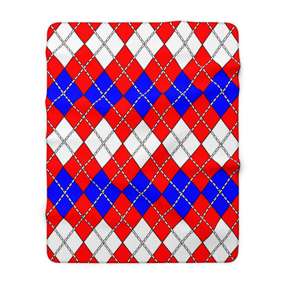 Red, White, Blue Retro Argyle Blanket Throw