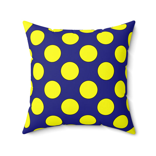 Navy Blue, Yellow Retro Polka Dots Cushion Pillow