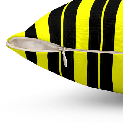 Yellow, Black Retro Stripes Cushion Pillow