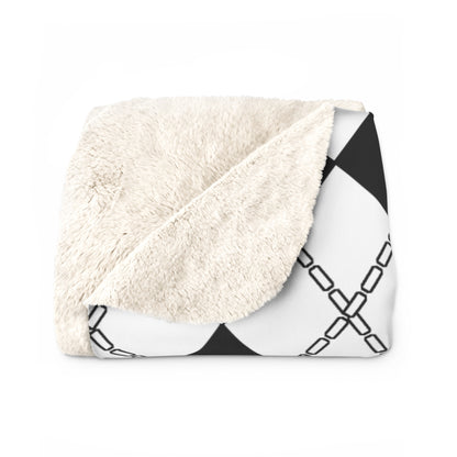 White, Black Retro Argyle Blanket Throw