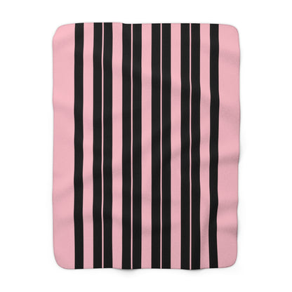 Pink, Black Retro Stripes Blanket Throw