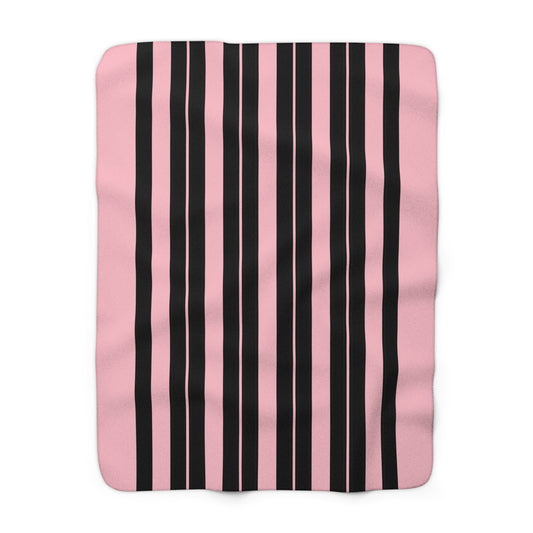 Pink, Black Retro Stripes Blanket Throw
