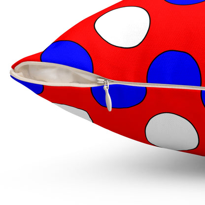 Red, White, Blue Retro Polka Dots Cushion Pillow