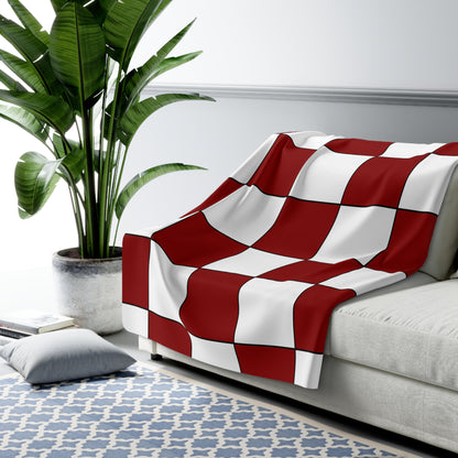 Dark Red, White Retro Check Blanket Throw