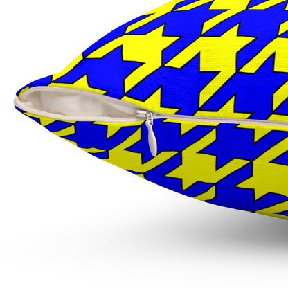 Yellow, Blue Retro Houndstooth Cushion Pillow