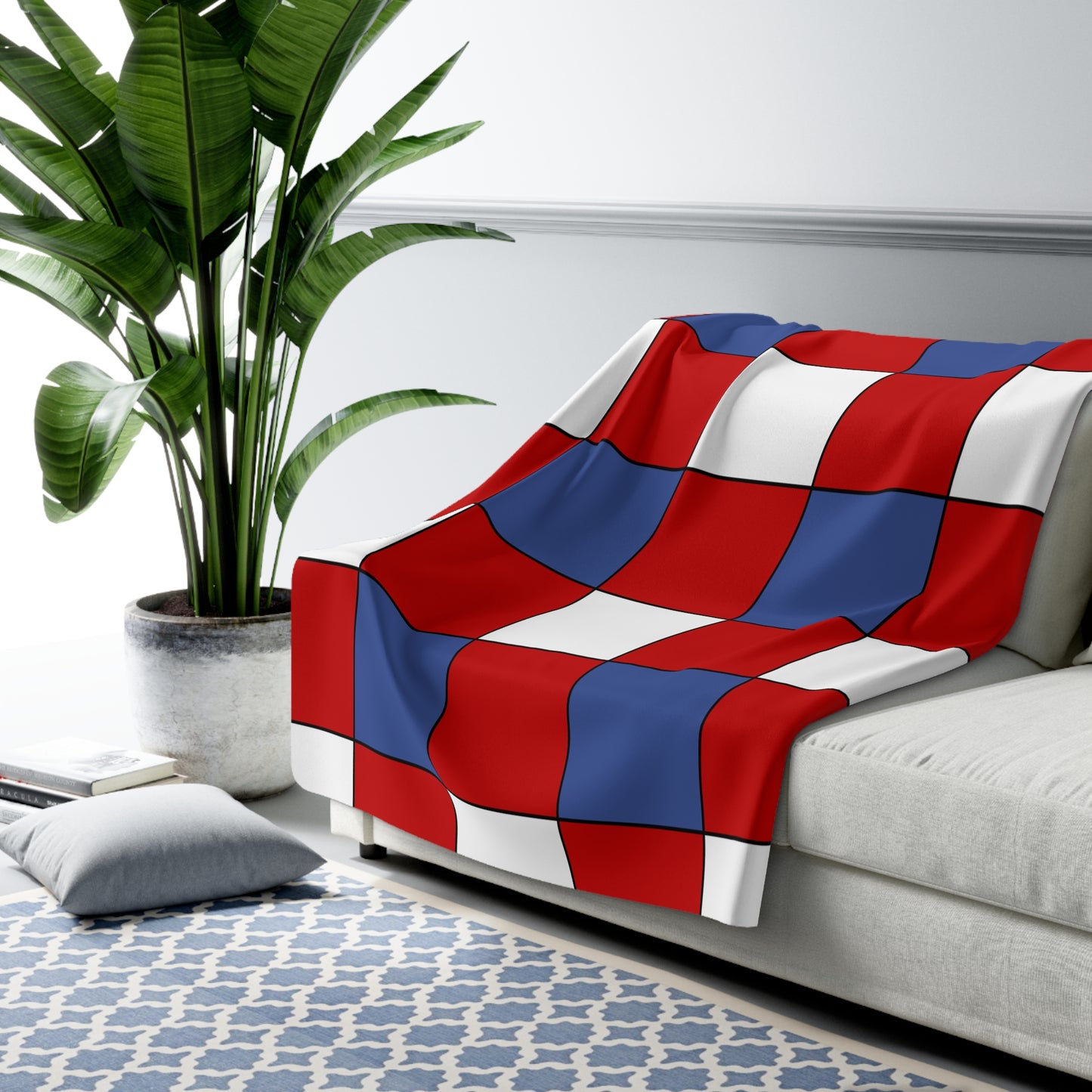 Democratic Peoples Republic Of Korea Retro Check Blanket Throw