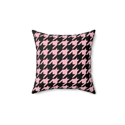 Pink, Black Retro Houndstooth Cushion Pillow